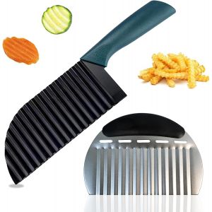Mevronisshop-Lot De 2 Coupe-L&eacute;gumes Ondul&eacute;, Couteau &Agrave; Vagues Pour Frites, Coupe-Pommes De Terre Noir En Acier Inoxydable, Crinkle Cutter Pour L&eacute;gumes, Ustensile Cuisine Pour Enfants Et B&eacute;b&eacute; - Neuf