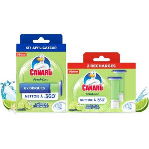 KAL-Canard Wc Fresh Disc Fraîcheur Citron Vert - Nettoie À 360° - Nouvel Emballage 100% Carton - 1 Applicateur + 3 Recharges - Neuf