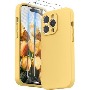 Ayu-Coque Compatible Avec Iphone 14 Pro Avec Verre Trempé, Silicone Liquide Protection Individuelle Pour Chaque Objectif Épaissie Etui Pour Iphone 14 Pro 6,1 Pouces, Jaune Soleil - Neuf
