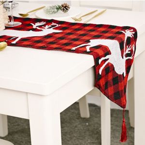 Nappe De Noël Rectangulaire En Polyester 35 X 180 M, Motif Sapin De Noël, Pour Décoration De Table De Noël, Nappe De Noël Imprimée, Nappe Absorbante, Décoration Du Nouvel An (2) - Neuf