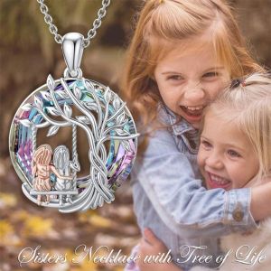 Collier Creux Arbre De Vie S?ur Fleur Pendentif Cristal Multicolore Collier Arbre De Vie Petite Fille - Neuf