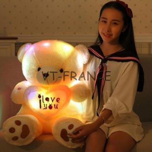Ours Peluche Lumineux LED, Couleur: Blanc, Taille: 50cm B - Neuf