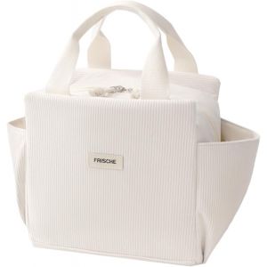 KALANKA-Sac &agrave; d&eacute;jeuner isotherme pour femme - 12 l - En velours c&ocirc;tel&eacute; - Avec poches lat&eacute;rales - Avec int&eacute;rieur en feuille d'aluminium - Pour l'&eacute;cole, le bureau, les pique-niques, les voyages - Beige - Neuf
