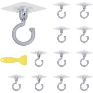 12 Pcs Crochet Adhésif Plafond Crochets Adhesifs Rotatifs à 360° Crochets Adhésif Plastique Étanche Crochet Mural Adhésif Pliant avec Raclette Jaune pour Cuisine Chambre Moustiquaire,Gris - Neuf