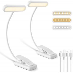 2 Pièces Lampe De Lecture Rechargeable Avec Câble De Type-C, Liseuse Lampe Clip [3 Couleurs Et 10 Luminosités] Mini Veilleuse Flexible À Col De Cygne Et À Pince Pour Les Enfants - Neuf