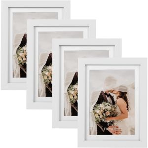 CMWX-Cadre Photo 13x18 cm Lot de 4 avec Passe-Partout ou 15x20 sans Passe-Partout, Cadre Photo Mural Blanc et &agrave; Poser Verticale/Horizontale - Neuf