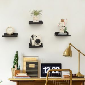 CAUC-Petite &eacute;tag&egrave;re flottante, 12,7 x 15,2 cm, barres d'exposition murales, mini &eacute;tag&egrave;res en bois rustique pour chambre &agrave; coucher, salon, salle de bain, cuisine (6, noir) - Neuf