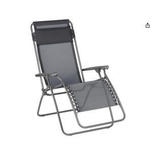 Lafuma Mobilier - Fauteuil Relax Zéro Gravité Rt 2 - Chaise Longue Pliante Terrasse Et Jardin - Toile Batyline Résistante - Transat Multiposition, Tout Confort, Fabriqué En France - Gris Fonte - Neuf