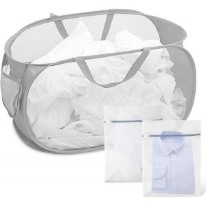 MEVRONISSHOP-Panier &agrave; Linge Pliable en Maille Corbeille &agrave; Linge Pliable Panier Rangement Pop Up avec 2 Filet Linge pour Organiser Chambre Denfants Jouets V&ecirc;tement - Neuf