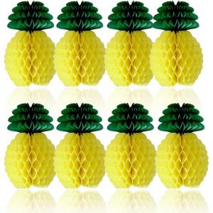 Ananas Decoration Papier Jaune 8pcs,Centre De Table Party Deco Suspendu D'anniversaire Maison Chambre Pour Été Beach Summer 20cm - Neuf