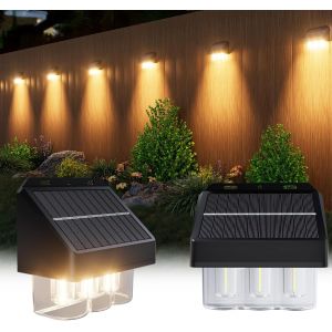 Lampe Solaire Murale Extérieure 4 Pièces,Lampes Solaires Pour Extérieur Mur Ip67 Étanche,Lampe Solaire Clôture Extérieur 3 Ampoules,Eclairage Clôture Solaire Mural Blanc Chaud Pour Véranda Garage - Neuf