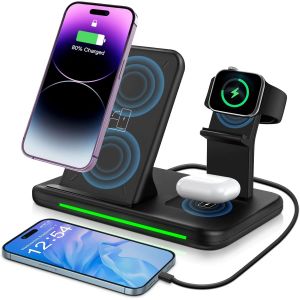 CMJAAGUR-4 En 1 Chargeur Sans Fil 15W Chargeur Induction Rapide Avec 18W Adaptateur Qc 3 Pour Phone Apple 14 13 12 11 Pro Xs Xr I Watch Serie E 6W Écouteurs 3 2 1 Pro[M1026] - Neuf