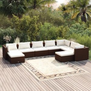 Prolenta Premium - Salon De Jardin 9 Pcs Avec Coussins R&eacute;sine Tress&eacute;e Marron - Neuf