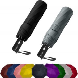 Parapluie De Voyage Compact Coupe-Vent - Parapluie Automatique Pour La Pluie - Petit Parapluie Portable Coupe-Vent Pour Homme, Femme, Adolescent (Pois Blancs) - Neuf