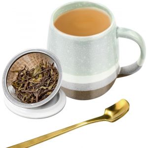 Eryi-Tasse À Thé En Porcelaine Avec Infuseur Et Couvercle, Grande Tasse À The En Porcelaine 400ml Tasses À Thé En Vrac Mug Infuseur 400ml Tasses A Cafe Porcelaines Pour Bureau Maison Cadeau - Neuf