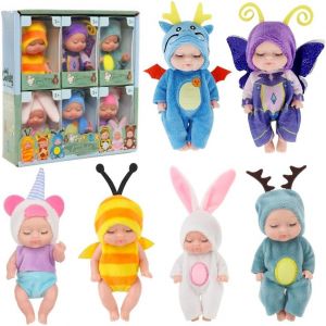 ERYI-Mini Poupée Bébé Reborn Silicone - 6 Pcs Avec Vêtements D'Animaux Lavables Et Interchangeables - Poupée Endormie - Neuf