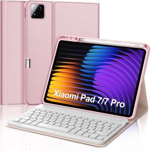 Coque Clavier Pour Xiaomi Pad 7/7 Pro 11.2"" 2025, Azerty Fran&ccedil;ais Housse Clavier Bluetooth Magn&eacute;tique D&eacute;tachable Avec Porte Crayon Pour Tablette Xiaomi Pad 7/7 Pro 2025 11.2 Pouces, Rose - Neuf
