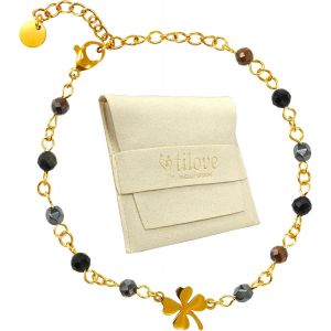 Tilove Bracelet En Pierre Naturelle Triple Protection Lithoth&eacute;rapie Pour Femme Avec Tr&egrave;fle Porte Bonheur En Acier Inoxydable. Oeil De Tigre, Obsidienne Noire, H&eacute;matite. Bracelet [Bra9200144] - Neuf