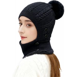 Jexnovashop-Bonnet Femme Hiver Chapeaux D'hiver Pour Femmes, Mesdames Trapu Douce Câble Bonnet En Tricot, Skull Cap Tricotée, Masque Unisexe Coupe-Vent Ski Chaud Pour Sports De Plein Air - Neuf