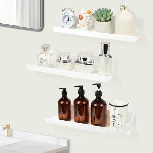 CAUC-&Eacute;tag&egrave;re Murale 30cm, Lot de 3 &Eacute;tag&egrave;res Murales en Acrylique Clair, &Eacute;tag&egrave;res Flottantes pour Disques Vinyles avec adh&eacute;sif Transparent et vis pour Chambre Salon de Bain Cuisine, Blanc - Neuf