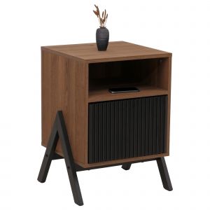 Table de chevet HWC-O40, commode, table d'appoint, armoire, tiroir, MDF, m&eacute;tal, m&eacute;lamine, 59 x 40 x 40 cmnaturel - Neuf