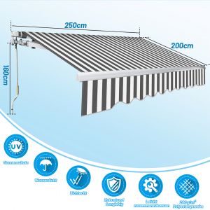 Store Banne Manuel Store Ext&eacute;rieur Auvent Avec Couverture D'auvent Gris Blanc 250 X 200 Cm (Couleur De La Couverture : Noir) - Neuf