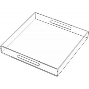 Checarzhn--No1-Plateau De Service En Acrylique 30 X 30 Cm ¿ Anti-Déversement ¿ Plateau Décoratif Transparent Pour Table Basse Ottomane Avec Poignées - Neuf