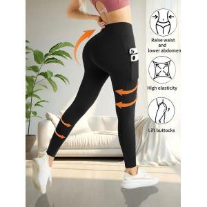 Legging Avec Poches Pour Femme, Legging Taille Haute Doux, Extensible Et Confortable - Neuf