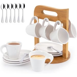 Mevronisshop-Lot De 6 Tasses Expresso À Café Avec Soucoupes Sur Support, Porcelaine, 80 Ml, Service À Café Pour 6 Personnes Tasse, A Cafe Avec Support - Neuf