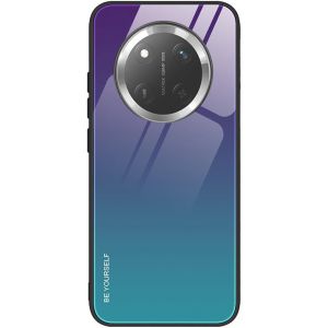 Kal-Coque Pour Honor Magic 7 Lite 5g, Ultra Mince Silicone Tpu Souple Bumper Étui Arrière Mode Dégradé De Couleur En Verre Trempé Housse Antichoc Case, Bleu Dégradé - Neuf