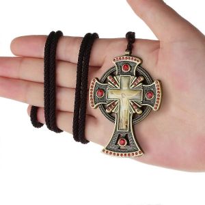 Crucifix J&eacute;sus Croix Ic&ocirc;ne Pendentif Collier Pour Pr&ecirc;tres Strass Corde Tress&eacute;e Cha&icirc;ne Collier Religieux Bapt&ecirc;me Pri&egrave;re Bijoux - Neuf