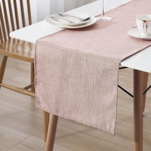 Chemin De Table Anti Tache Effet Lin - Facile À Laver Et Repasser - Comme Nappe De Jardin En Plein Air Pour Table À Manger - Rose - 30x100 Cm - Neuf