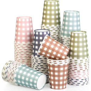 Gobelets Papier Fete 125 Pieces 5 Couleurs Design Vichy Pour Mariage Anniversaire Pique-nique - Neuf