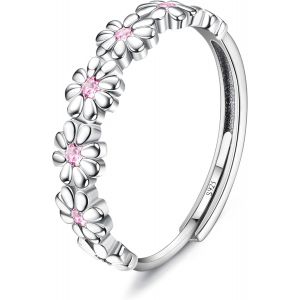 Bague Argent 925 Femme Bague Marguerite Jaune/Rose Zircon Cubique Anneau Ouvert Ajustable Bague Fine Bague Statement Bague De Doigt Bague En Argent Bague De Pouce Pour Femme Fille - Neuf