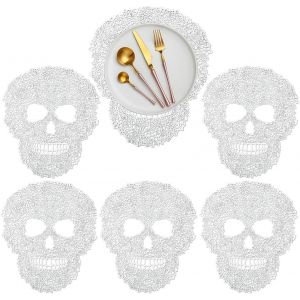 Eryi-Lot De 6 Sets De Table Ajourés En Forme De Tête De Mort En Vinyle Pressé Métallisé, Résistants À La Chaleur Pour Décoration De Table De Fête, Halloween, Dîner, Style B, Blanc - Neuf