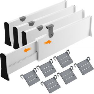 Eryi-4 Separateur Tiroirs, Longueur 37,5-54 Cm, Hauteur 10 Cm, Separateur Tiroir, Separateur De Tiroirs Reglable, Convient Pour Coiffeuse, Bureau, Armoire, Cuisine (Blanc) - Neuf