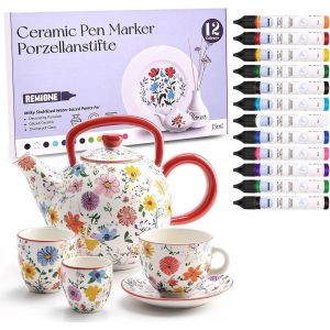 Chenquansarl-Lot De 12 Feutres En Porcelaine - Passe Au Lave-Vaisselle - R&eacute;sistant &Agrave; L'eau - Convient Pour Peindre Des Motifs Sur Porcelaine, Verre Et C&eacute;ramique - 12 Couleurs - 15 Ml - Neuf