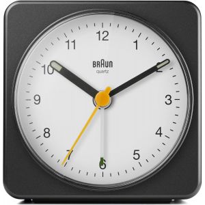 Classic Analogue Alarm Clock with Snooze and Light, Quiet Quartz Sweeping Movement, Crescendo Beep Alarm in Black and White, Model BC03BW. - Neuf