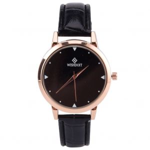Montre A Quartz Retro A Cadran Rond, Bracelet En Cuir Synthetique (Noir) - Neuf