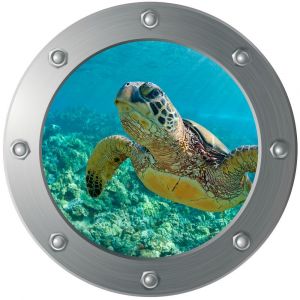 Sticker Mural 3d Submarine Porthole - Turtle (Diamètre : 29cm), Décoration Murale, Chambre D'enfant, Chambre De Bébé, Salle De Bain - Neuf
