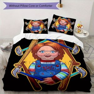 Parure De Lit 3 Pieces Avec Housse De Couette Et 2 Taies D'oreiller, Ideal Pour Une Chambre À Coucher Toutes Saisons, Un Dortoir, Un Imprime Haute Définition Chucky Q210 - Neuf