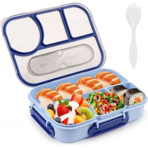 Lunch Box, 1100ml Boite Repas, Bento Lunch Box, Bento Box, Boite Gouter Enfant, Boite Bento, Boite lunch avec 4 Compartiments pour Micro-onde Lave-Vaisselle - Neuf