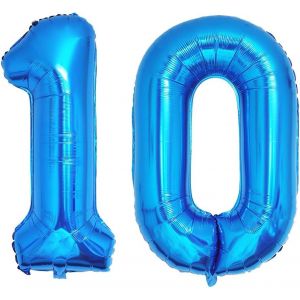 40 Pouces Foil Ballons Chiffre 10 Bleu (101cm),Gonflable Hélium ou Air,Géant Numéro 0-9,10-29,30-100,Grand Ballons pour Mariage,Décoration de Fête d'anniversaire - Neuf