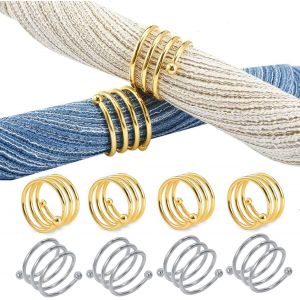 Lot de 8 ronds de serviette en métal pour table de mariage, décoration velcro pour anniversaire, fête de Noël, argent et or - Neuf