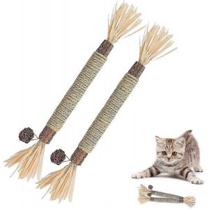 B&acirc;tonnets &Agrave; M&acirc;cher D'herbe &Agrave; Chat 2 Pi&egrave;ces Pour Chats,Jouets De Nettoyage De Dents D'herbe &Agrave; Chat Naturelle - Neuf