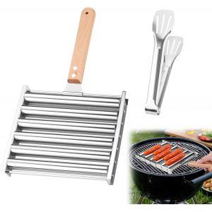 Ulteronixshop-Rouleau de hot-dog en acier inoxydable de 18,3 cm pour barbecue avec long manche et spatule en m&eacute;tal, machine &agrave; hot dog pour saucisses, barbecue, camping en plein air, capacit&eacute; de 5 hot - Neuf