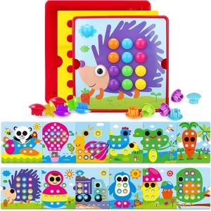 KALANKA-Enfant Jeu mosaique Enfant Jeux Mosaïque Colorée Montessori 2 3 4 Ans Jeux Contient 46 Perles et 12 Cartes Mosaique Loisir Creatif Enfant d'apprentissage Précoce pour Garçon Filles Cadeau - Neuf
