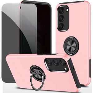 Kal-Privacy Coque Pour Samsung Galaxy S23 Plus 5g Housse Etui Avec Anti-Espion Verre Trempé Avec Support De Bague Résistant Aux Chocs Résistant Aux Rayures Pc Silicone Heavy Duty- Rose - Neuf