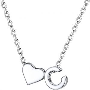Collier Coeur Femme Avec Pendentif Lettre M (A-Z) En Argent Sterling 925,Collier Initiale Avec Petite Cha&icirc;ne 40+5cm Bijou Cadeau Pour Maman/Amoureux/No&euml;l/Saint-Valentin - Neuf