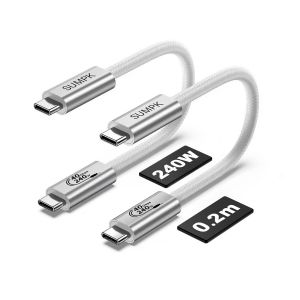 CLOUDDS-Câble Usb 4 Court De 20Cm,Câble Usb C Vers Usb C De 240 W,Charge Rapide,Écran Hd 8K,Transfert De Données De 40 Gbit/S,Cordon De Type C Compatible Avec Iphone 15/15Plus/15Pro/Max - Neuf